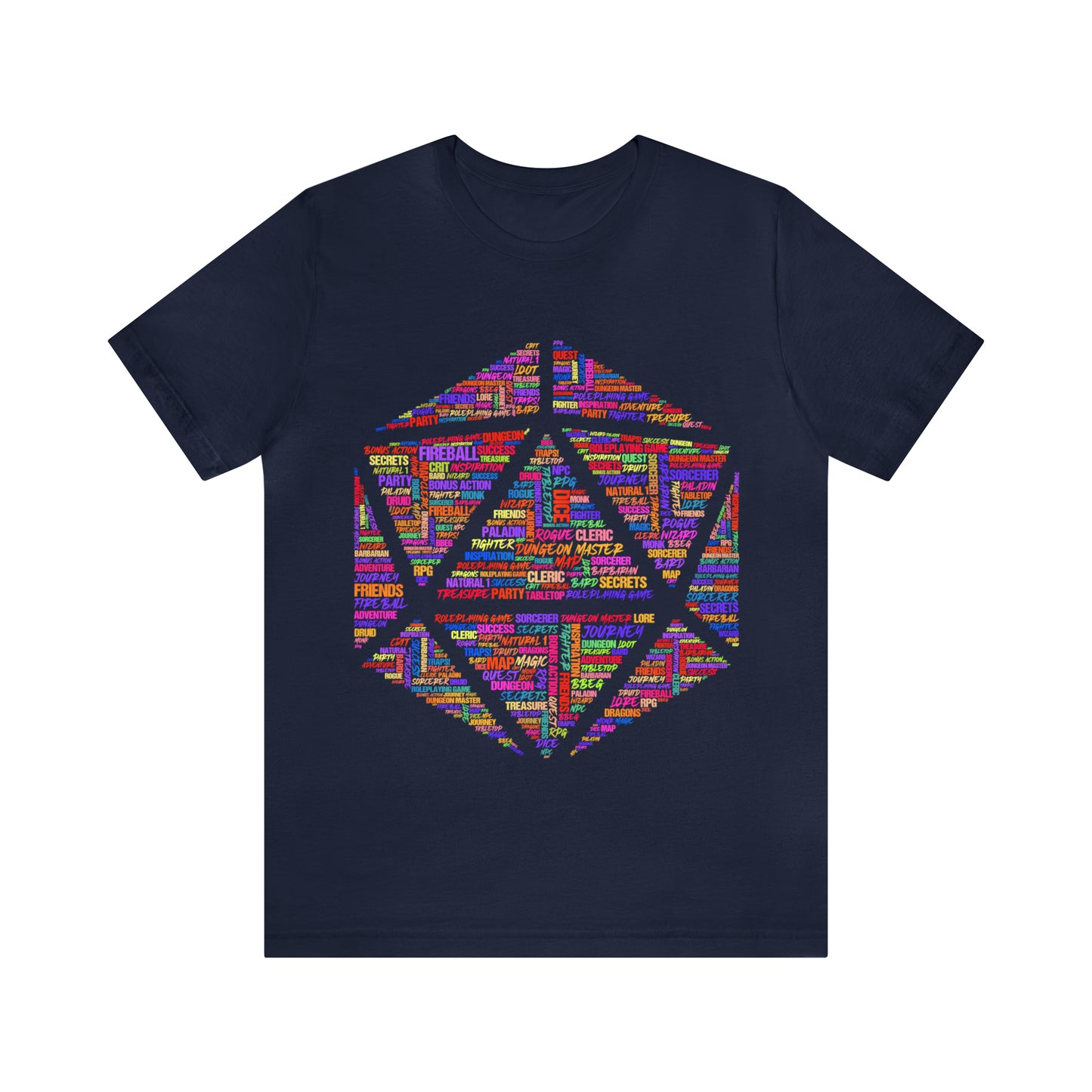 D20 Fantasy Roleplaying Word Cloud T-shirt (Unisex Jersey Short Sleeve)