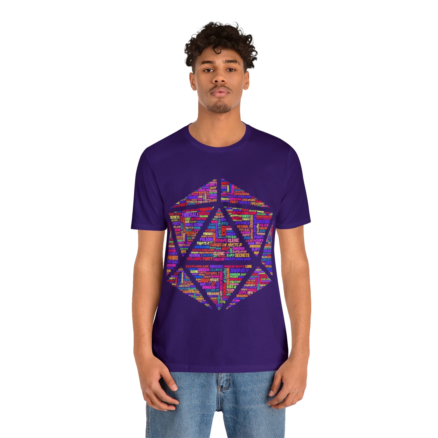 D20 Fantasy Roleplaying Word Cloud T-shirt (Unisex Jersey Short Sleeve)