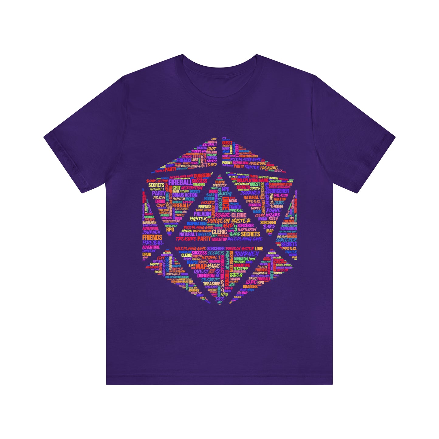 D20 Fantasy Roleplaying Word Cloud T-shirt (Unisex Jersey Short Sleeve)