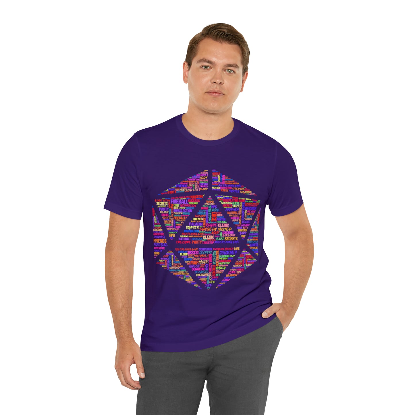 D20 Fantasy Roleplaying Word Cloud T-shirt (Unisex Jersey Short Sleeve)