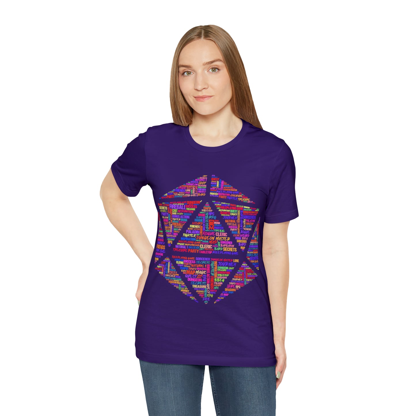 D20 Fantasy Roleplaying Word Cloud T-shirt (Unisex Jersey Short Sleeve)