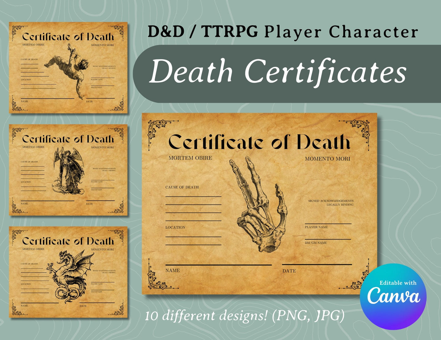 Character Death Certificates - Digital Only