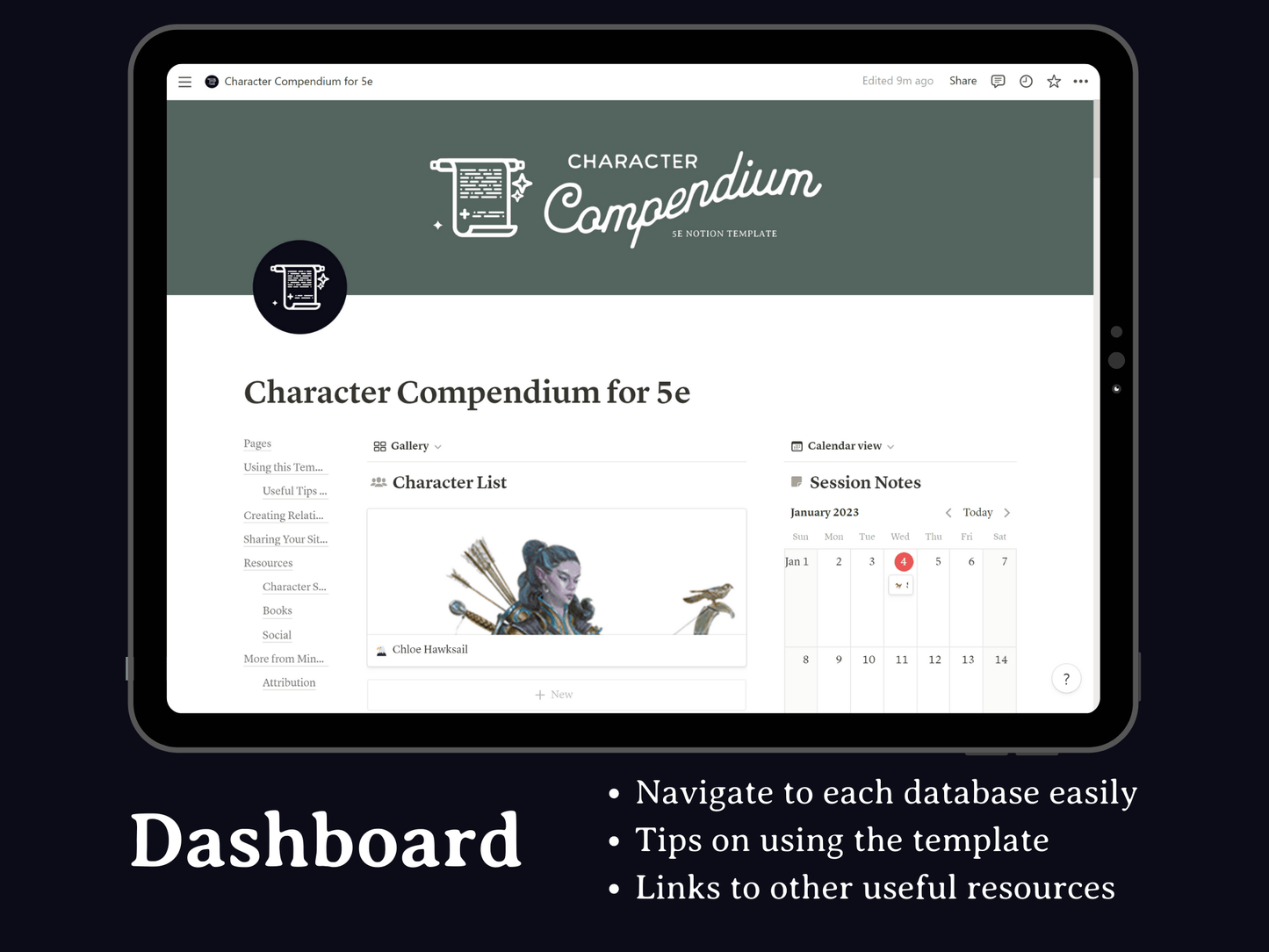 Character Compendium 5e Notion Template - Digital Only