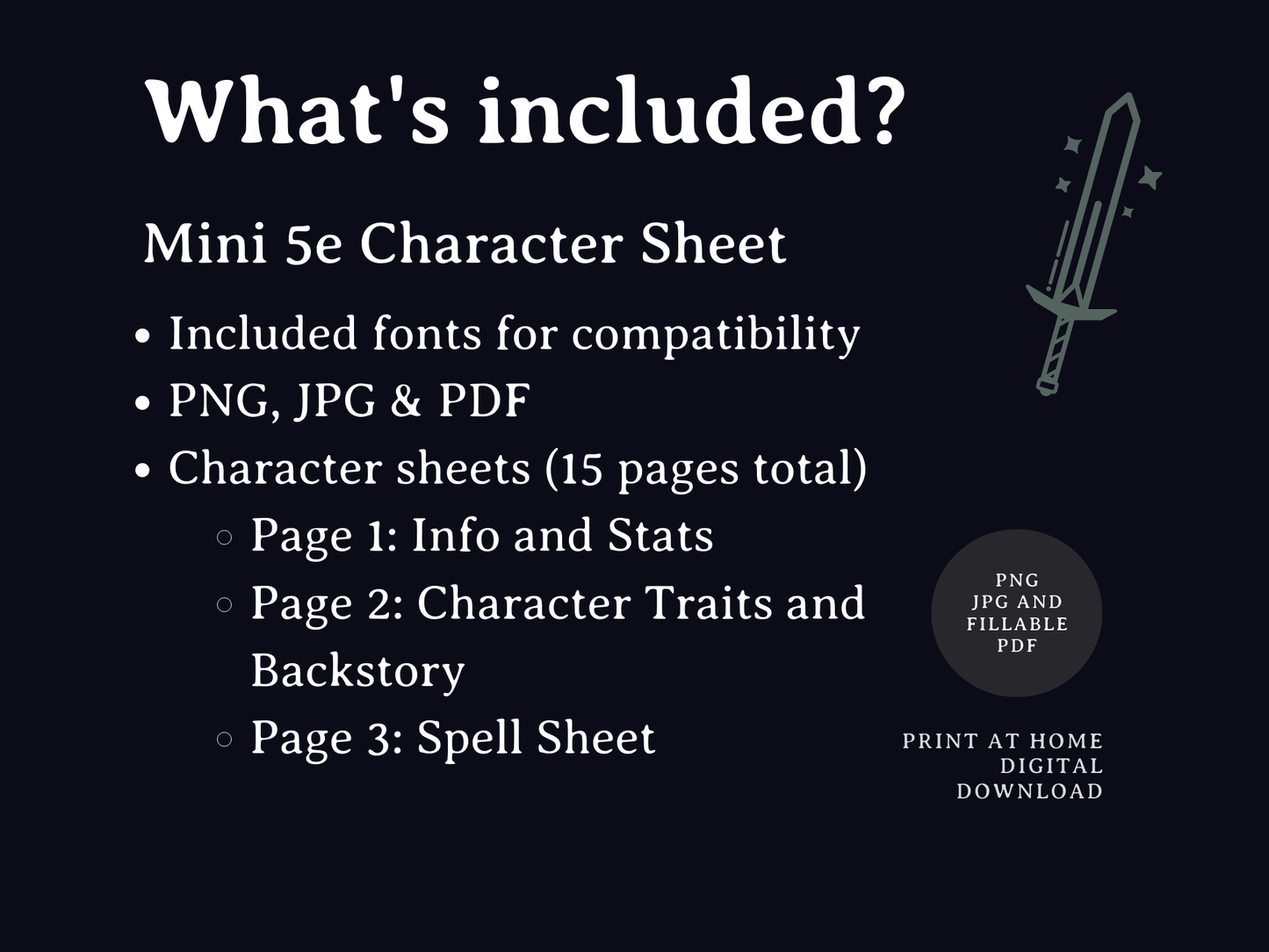 Mini 5e Character Sheets - Digital Only