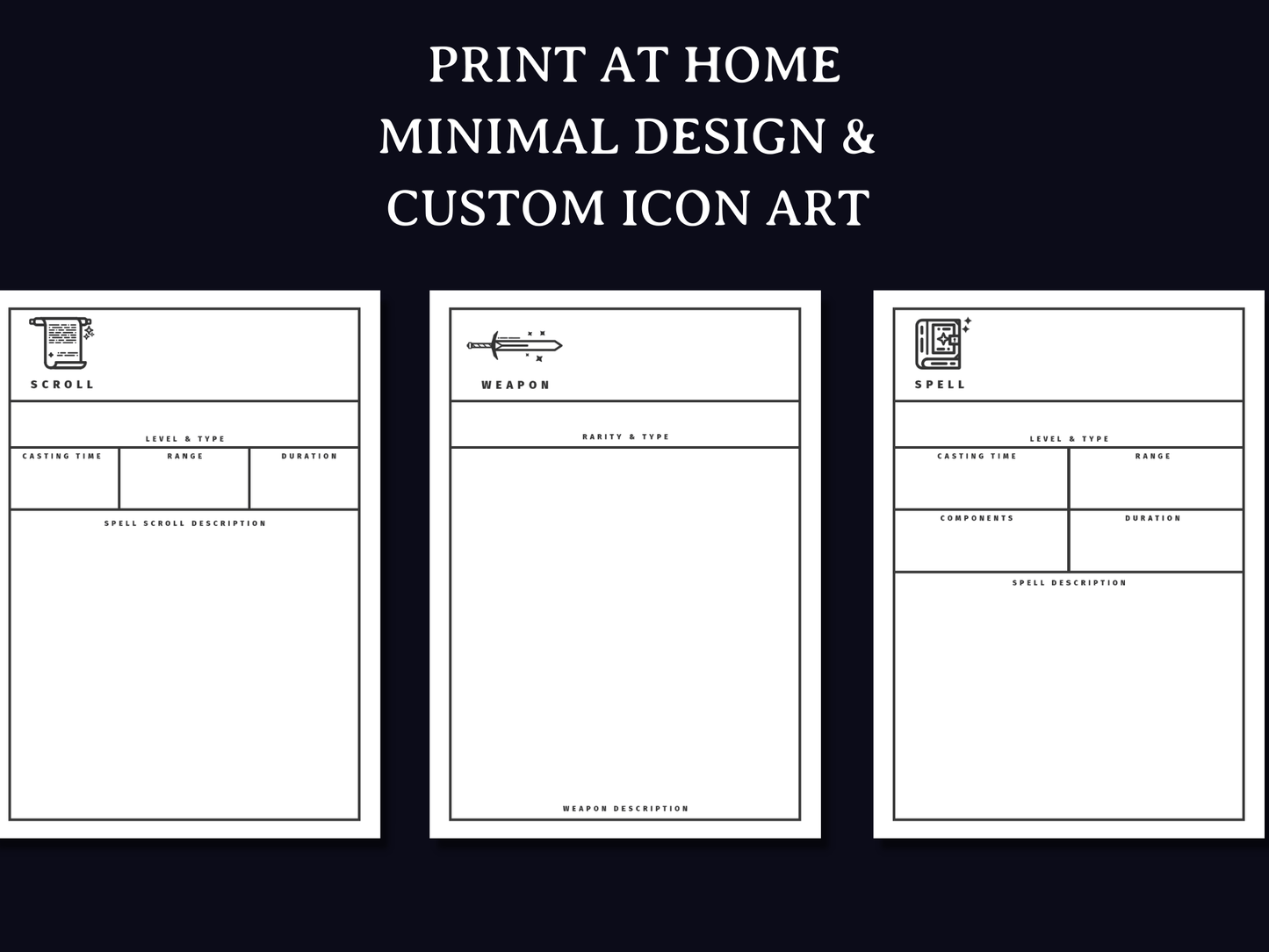 Minimal Spell and Item Cards (5e) - Digital Only