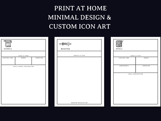 Minimal Spell and Item Cards (5e) - Digital Only.