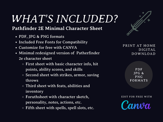 Pathfinder 2e Minimal Character Sheet - Digital Only.