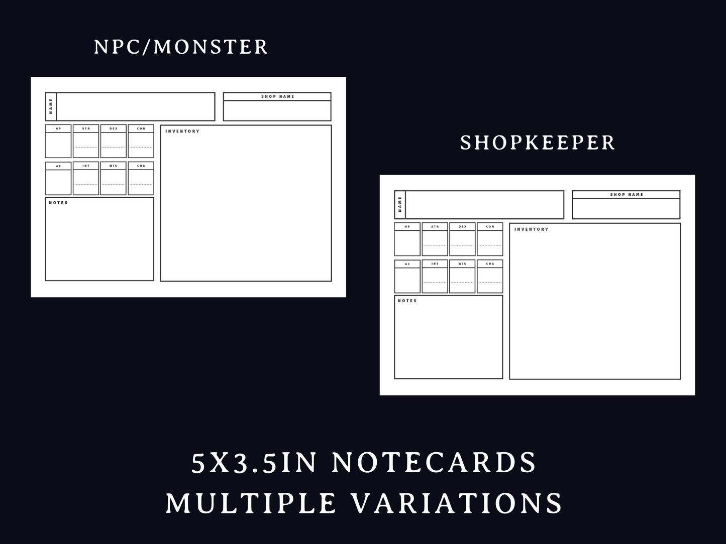 NPC and Monster Cards (5e) - Digital Only