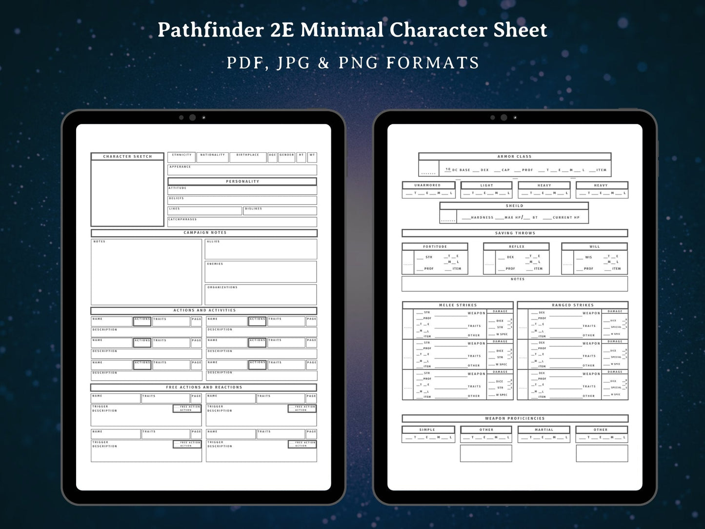 Pathfinder 2e Minimal Character Sheet - Digital Only
