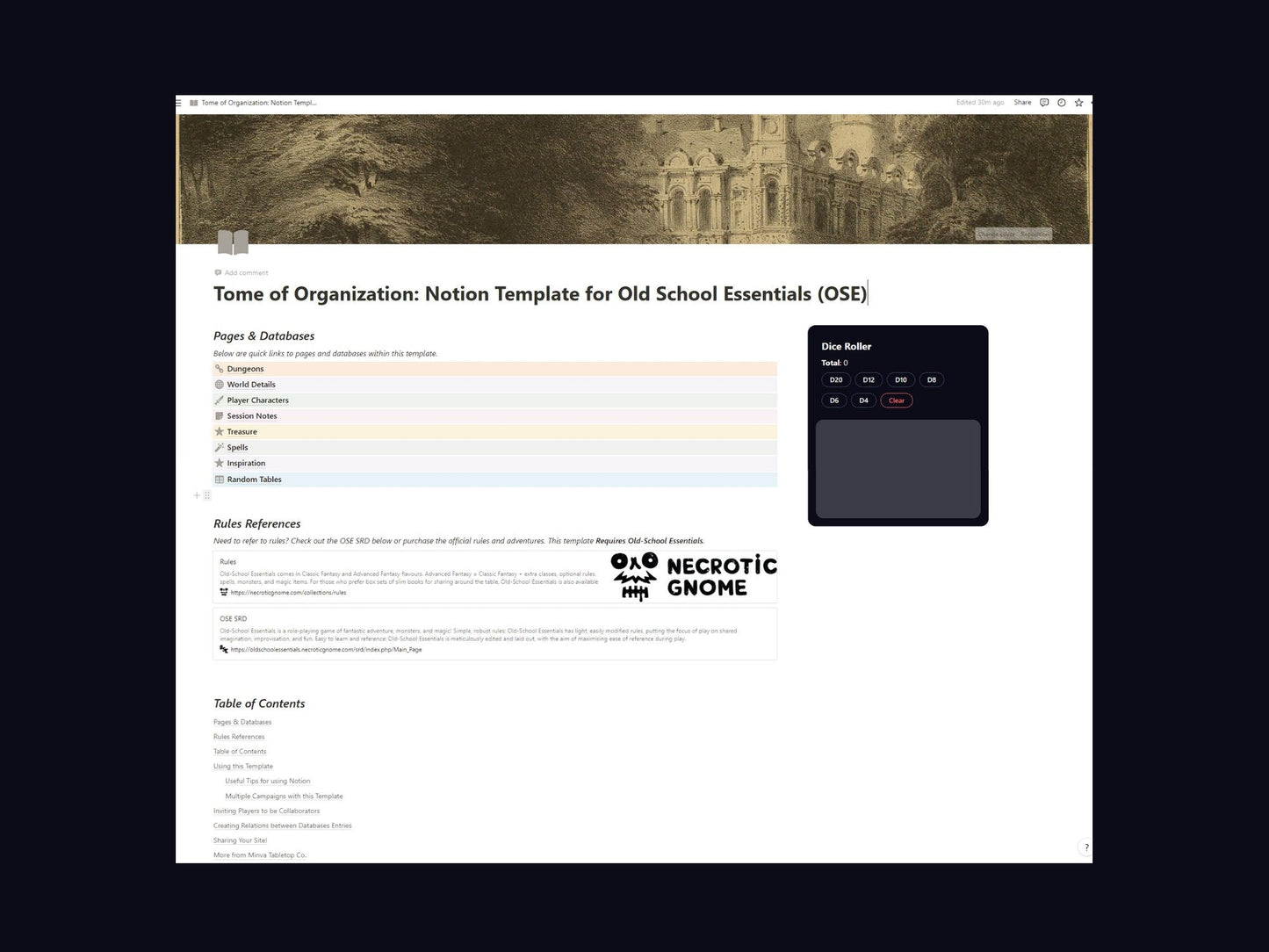 Tome of Organization Notion Template: Designed for Old-School Essentials - Digital Only