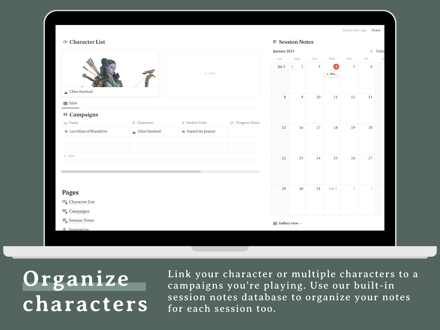 Character Compendium 5e Notion Template - Digital Only