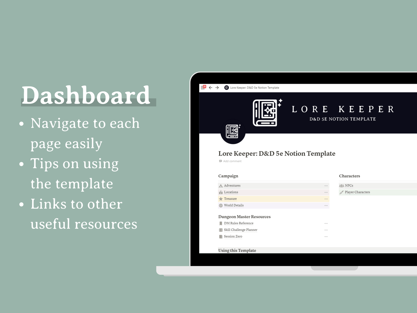 Lore Keeper D&D 5e Campaign Planner for Notion - Digital Only