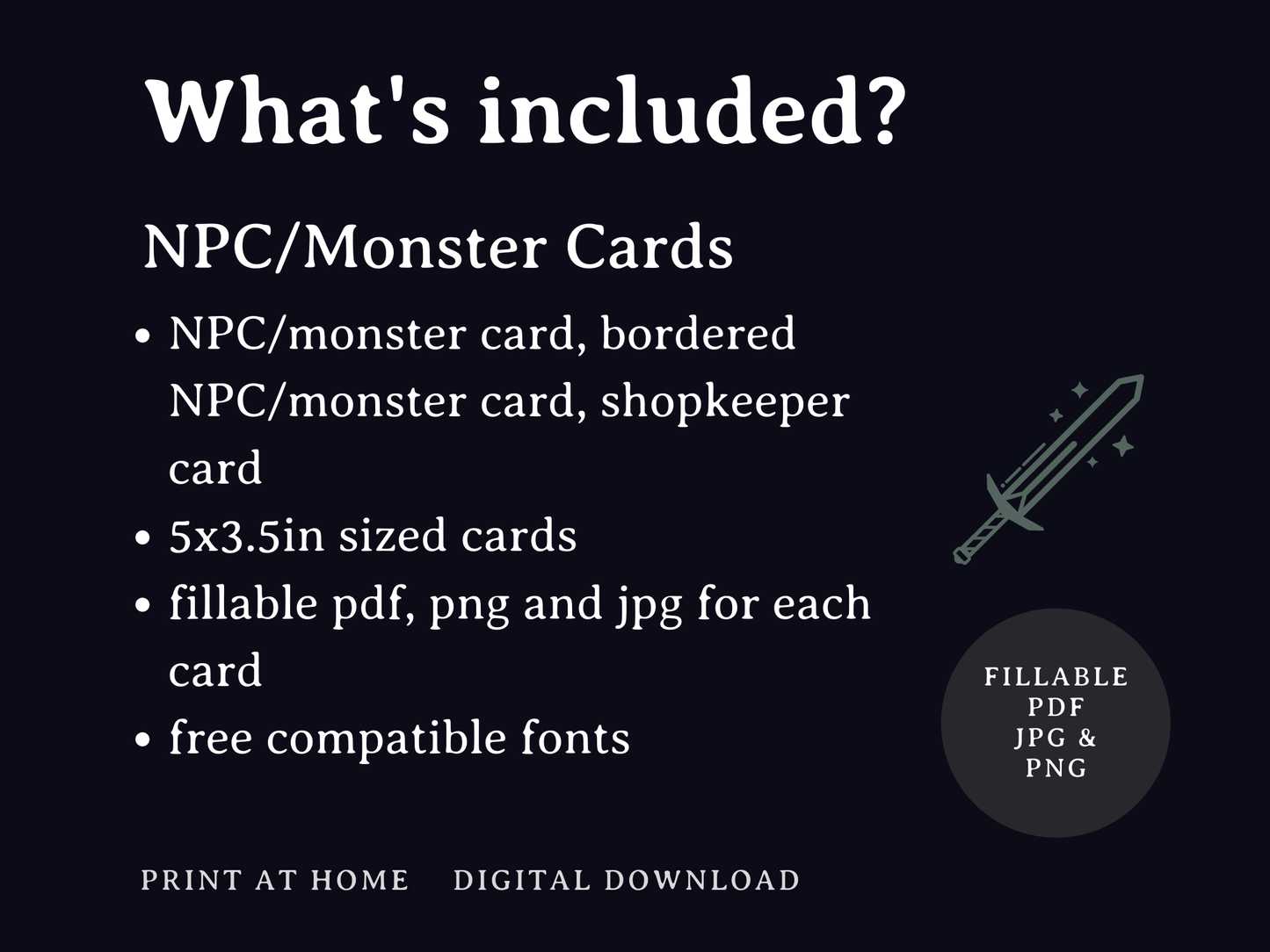 NPC and Monster Cards (5e) - Digital Only