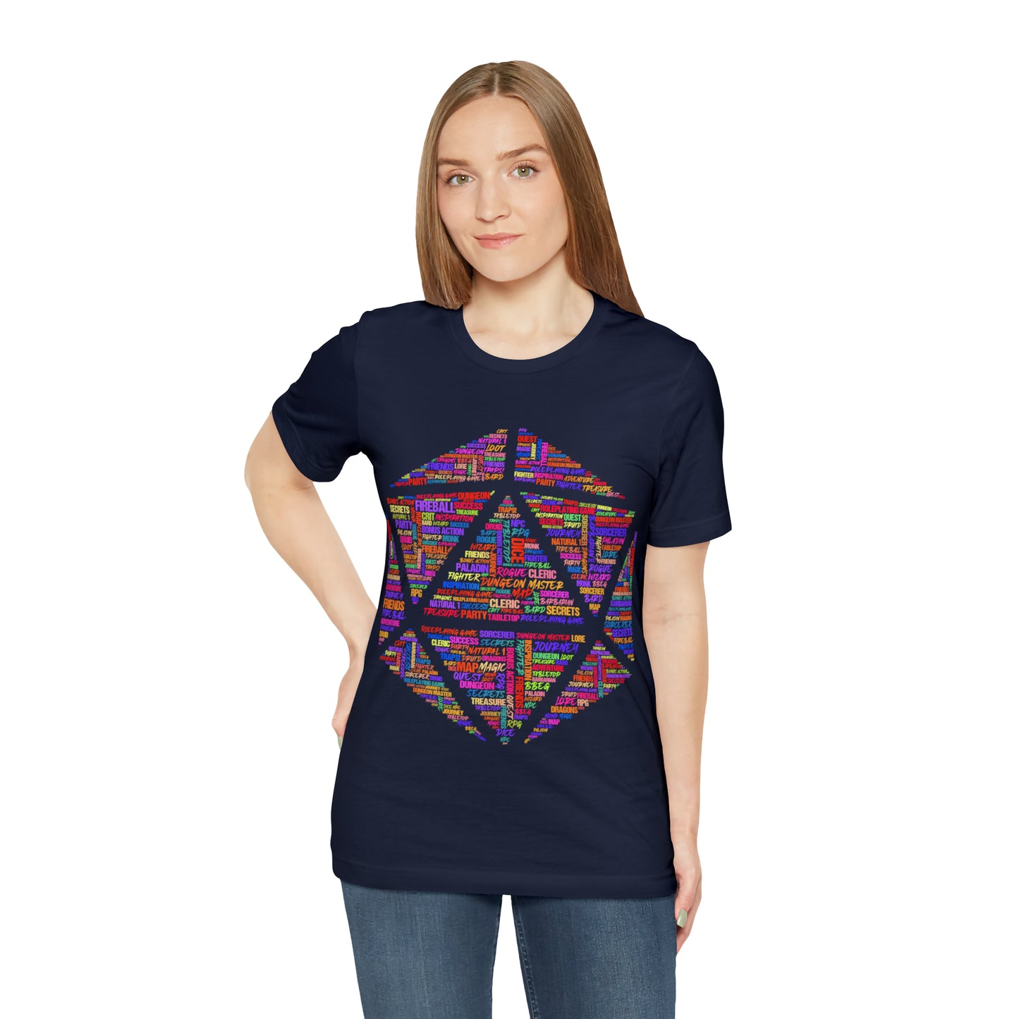 D20 Fantasy Roleplaying Word Cloud T-shirt (Unisex Jersey Short Sleeve)