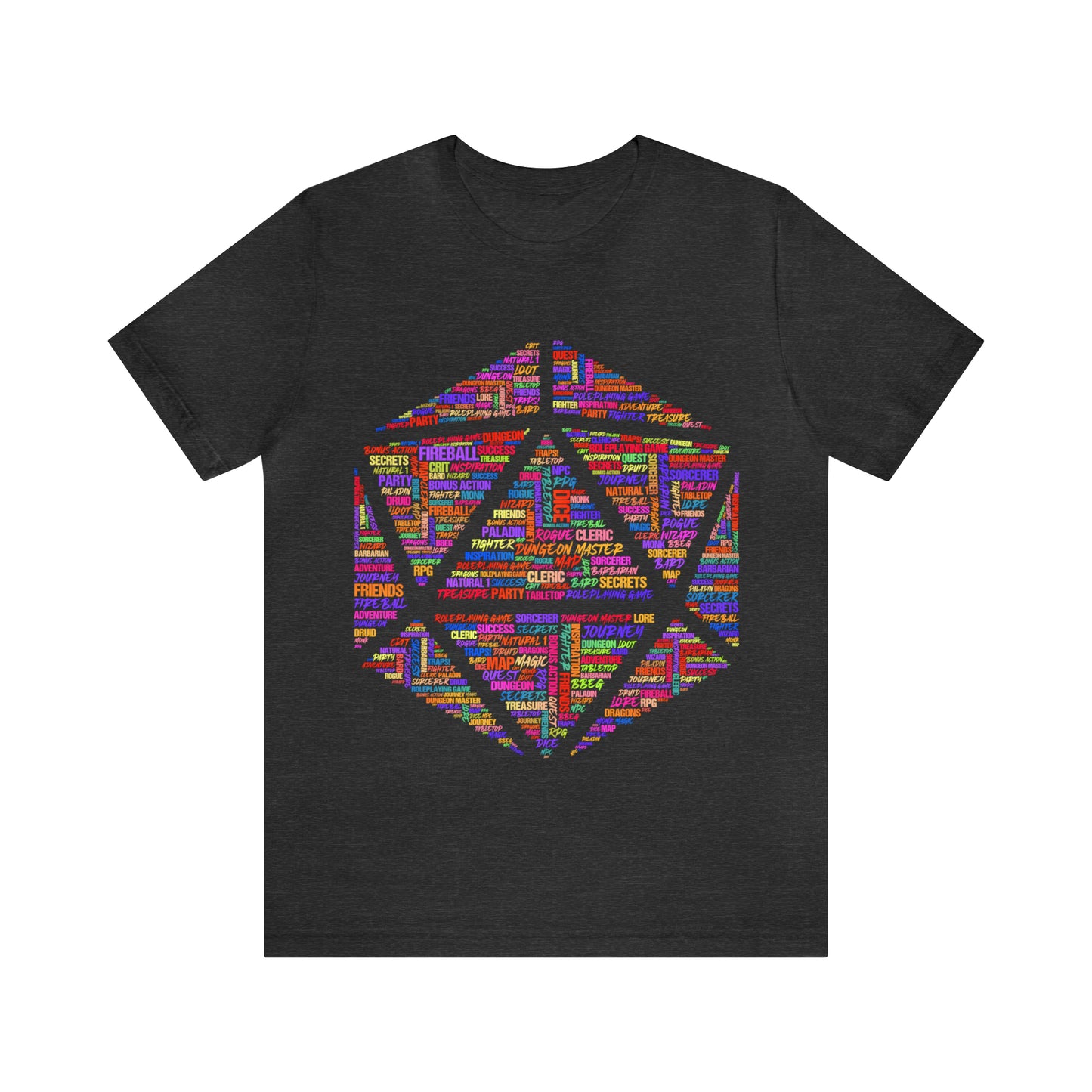 D20 Fantasy Roleplaying Word Cloud T-shirt (Unisex Jersey Short Sleeve)