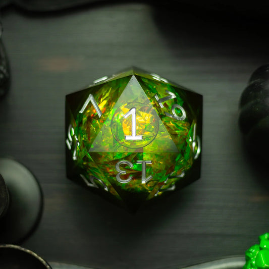 Massive Green Liquid Core 95MM Chonk Handmade Resin Dice And Box