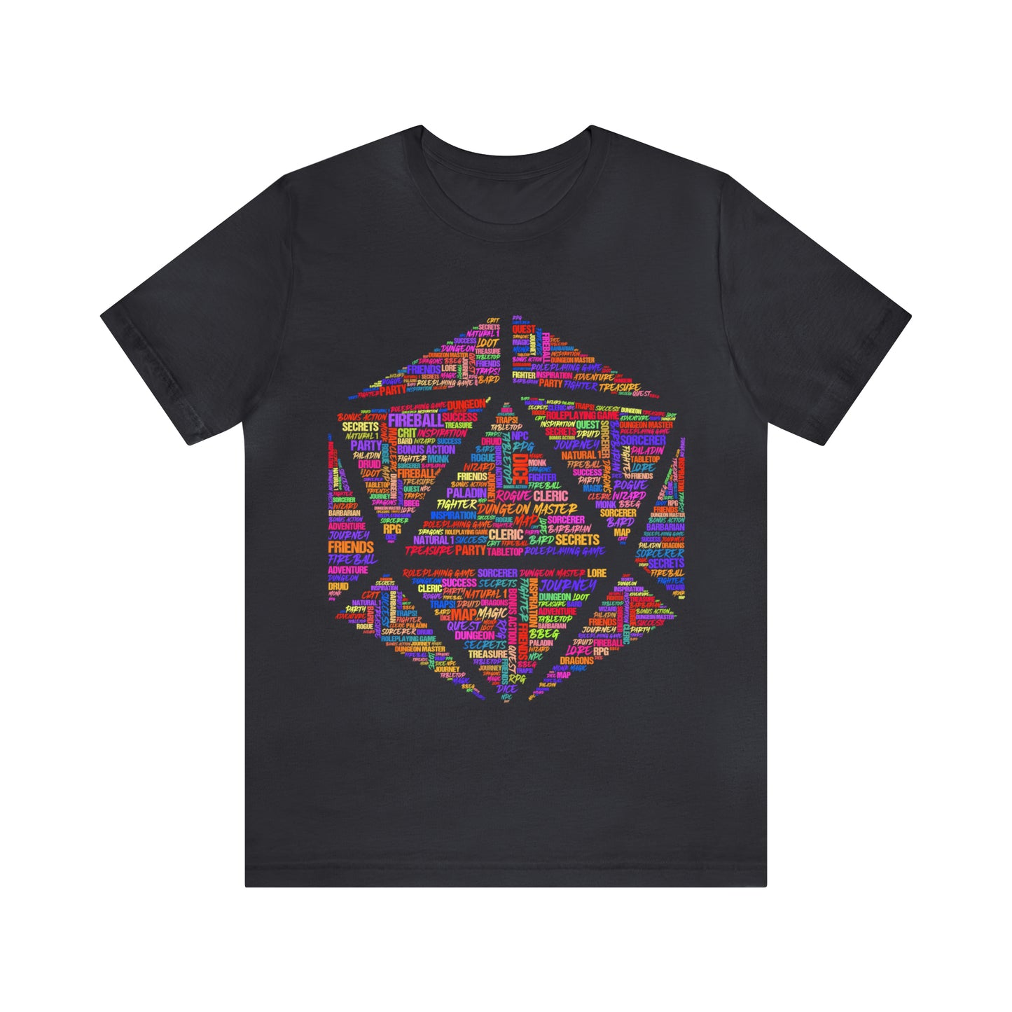 D20 Fantasy Roleplaying Word Cloud T-shirt (Unisex Jersey Short Sleeve)