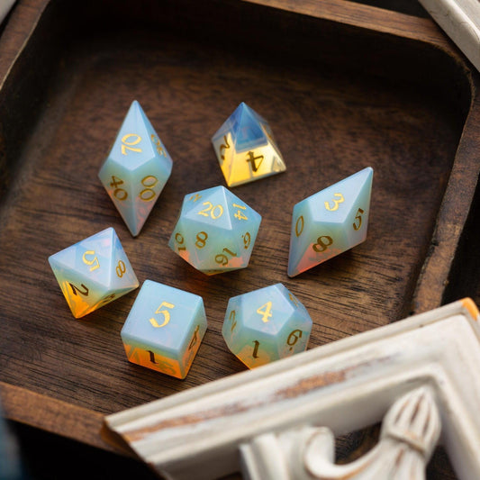 Gemstone Opalite Elven Cut DND Dice Set