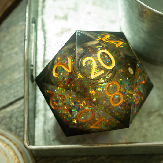 Massive Dark Black And Foil Liquid Core 95MM Chonk Handmade Resin Dice And Box