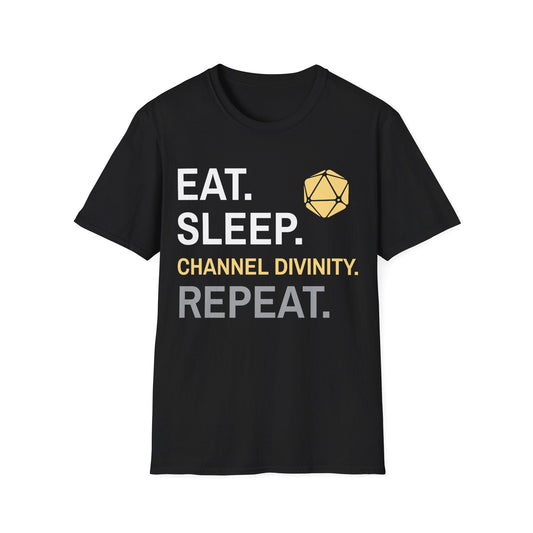 Cleric T-Shirt – 'Eat, Sleep, Channel Divinity, Repeat'