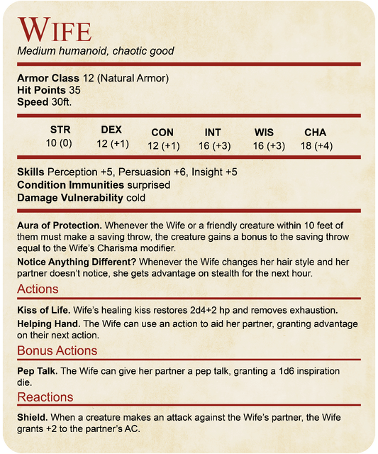 DnD Wife Stat Block T-Shirt