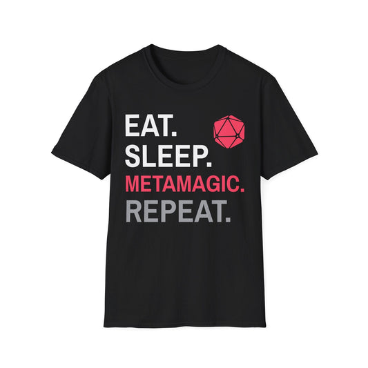 Sorcerer Class T-Shirt – 'Eat, Sleep, Metamagic, Repeat'
