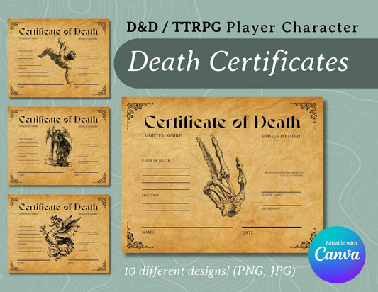 Character Death Certificates - Digital Only