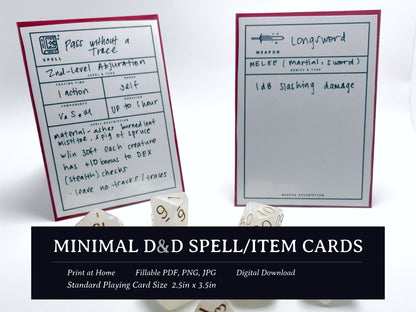 Minimal Spell and Item Cards (5e) - Digital Only