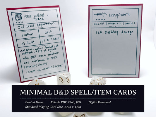 Minimal Spell and Item Cards (5e) - Digital Only