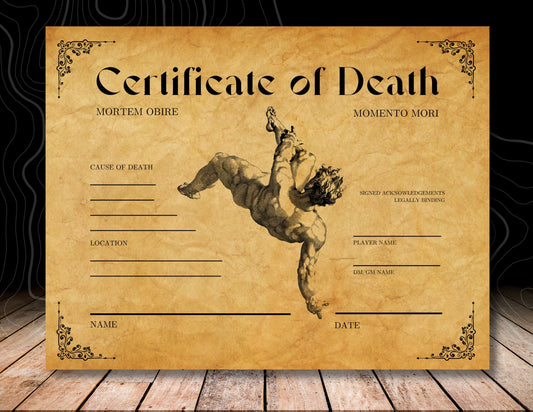 Character Death Certificates - Digital Only