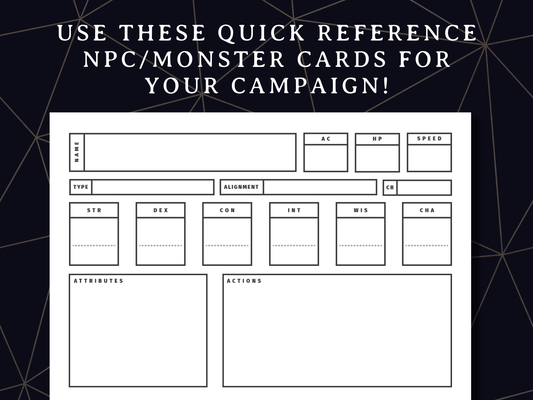 NPC and Monster Cards (5e) - Digital Only