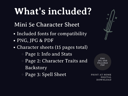 Mini 5e Character Sheets - Digital Only