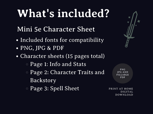 Mini 5e Character Sheets - Digital Only