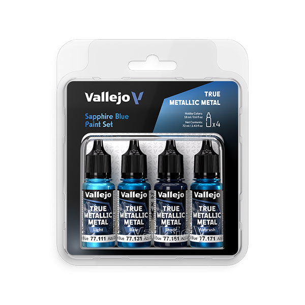 Vallejo True Metallic Metal Set: Sapphire Blue (4 Color Set) 18 ml.