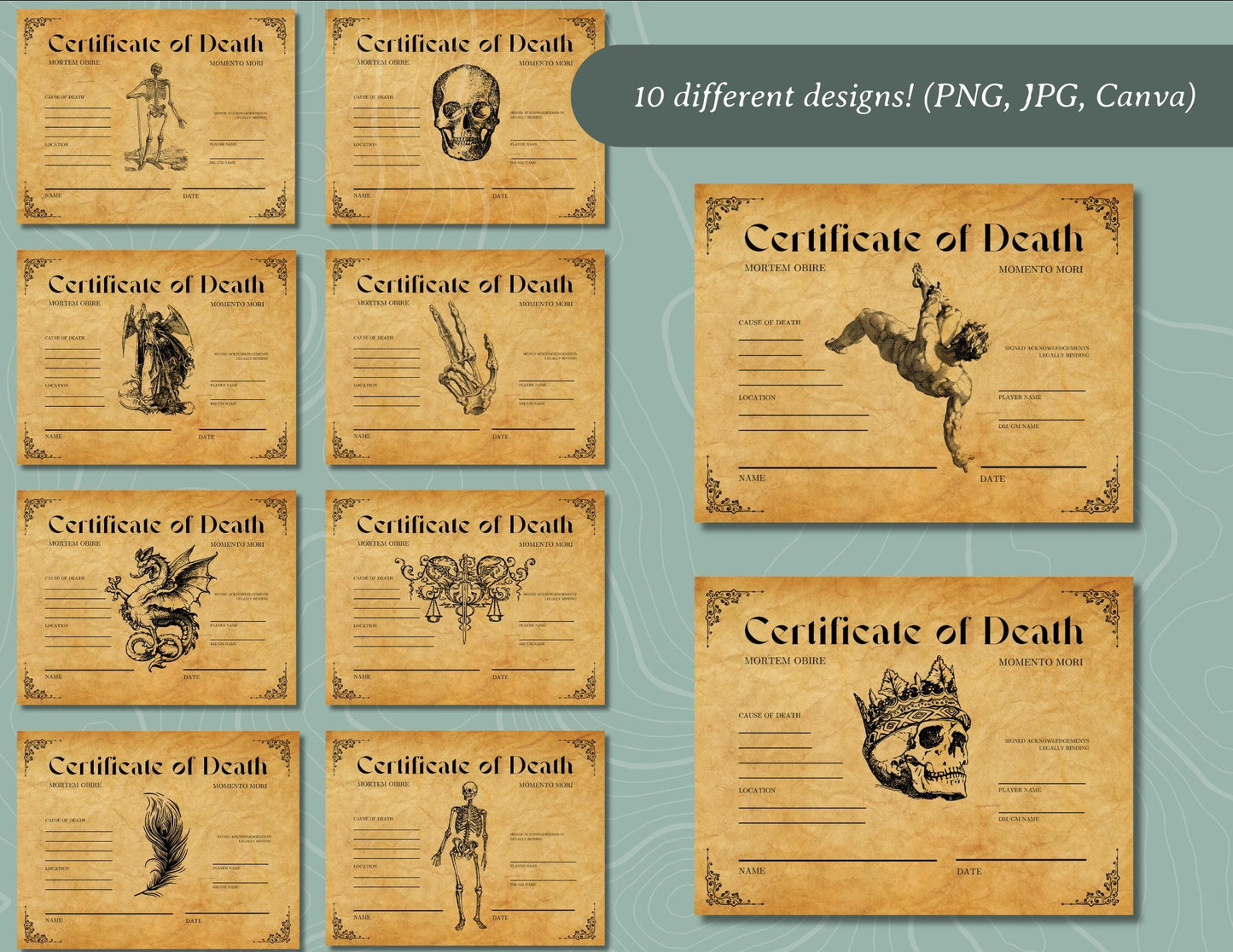 Character Death Certificates - Digital Only