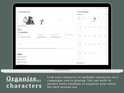 Character Compendium 5e Notion Template - Digital Only