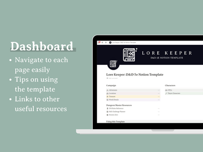 Lore Keeper D&D 5e Campaign Planner for Notion - Digital Only