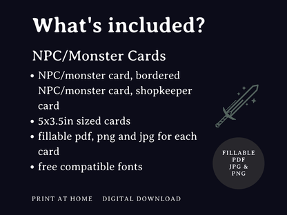 NPC and Monster Cards (5e) - Digital Only