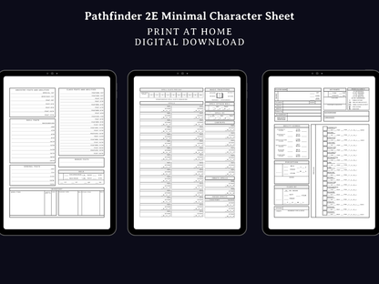 Pathfinder 2e Minimal Character Sheet - Digital Only