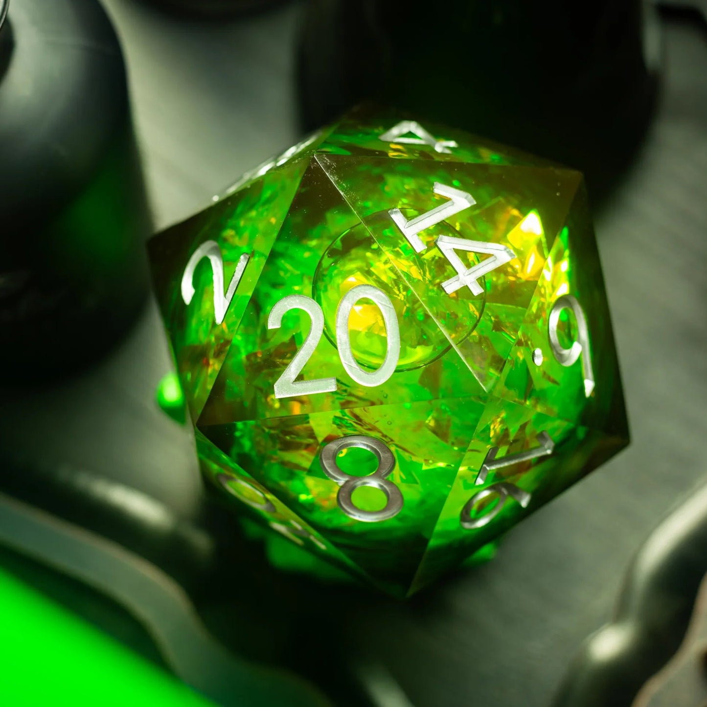 Massive Green Liquid Core 95MM Chonk Handmade Resin Dice And Box