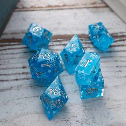 Christmas Blue Snowflake Handmade Resin DND Dice Set