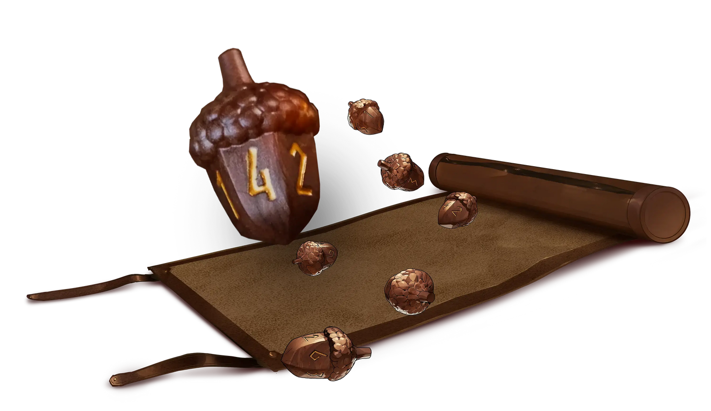 Legend in the Mist - Leather Satchel with 6 Acorn Dice