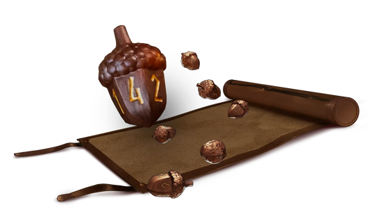 Legend in the Mist - Leather Satchel with 6 Acorn Dice