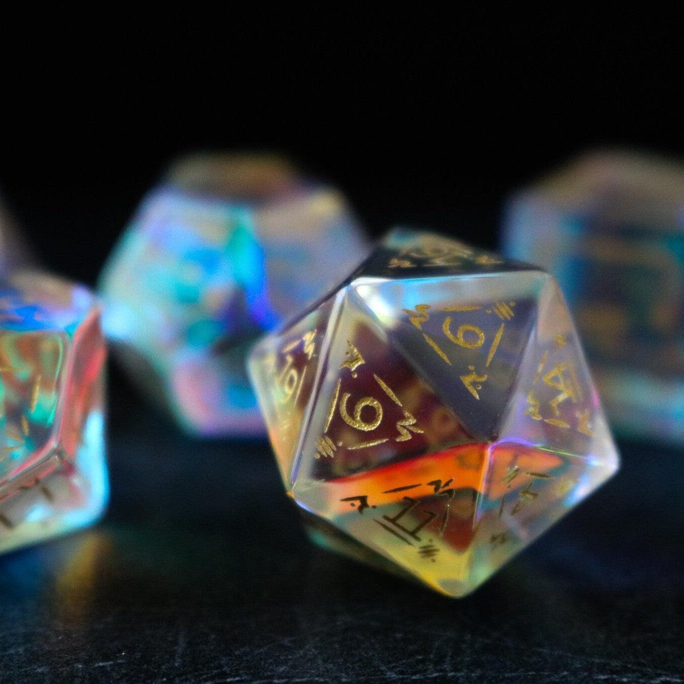 Dragon Shield Gemstone Dichroic Glass DND Dice Set