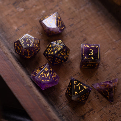 Dragon Shield Purple Amethyst Gemstone DND Dice Set