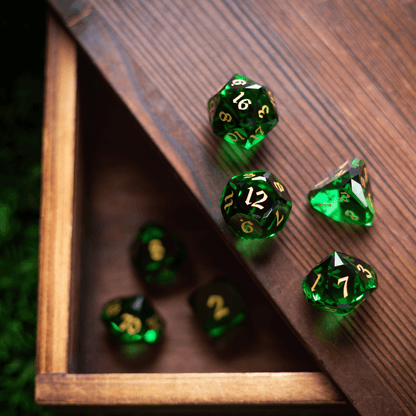 Dwarf Cut Green Gemstone Glass Premium DND Dice Set