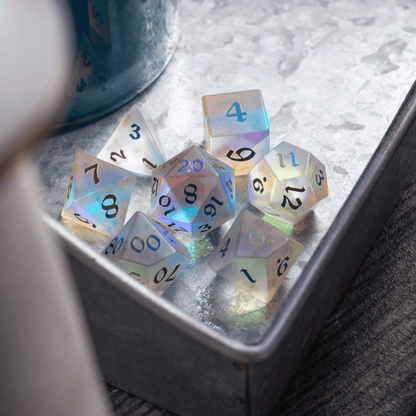 Gemstone (Inked) Raised Dichroic Glass DND Dice Set