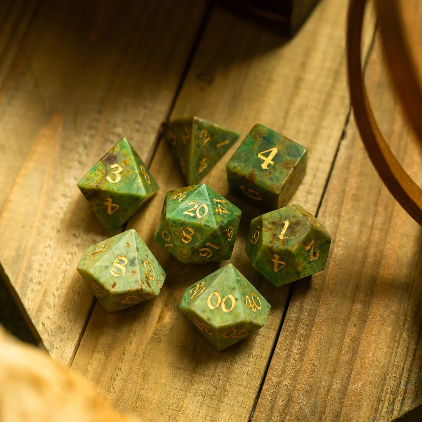 Gemstone Azurite Hand Carved DND Dice Set