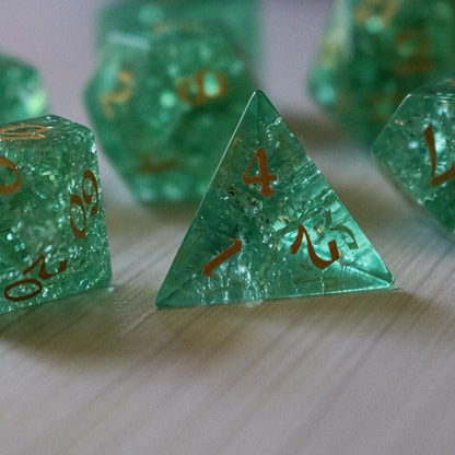 Green Lightning Cracked Glass DND Dice Set