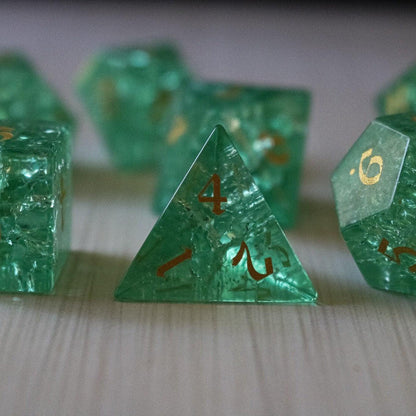 Green Lightning Cracked Glass DND Dice Set